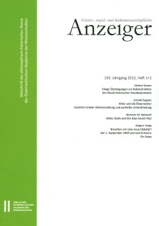 Geistes-, sozial- und kulturwissenschaftlicher Anzeiger ‒ Zeitschrift der philosophisch-historischen Klasse der Österreichischen Akademie der Wissenschaften, 150. Jahrgang (2015), Heft 1+2