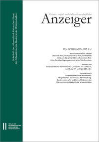 Geistes-, sozial- und kulturwissenschaftlicher Anzeiger ‒ Zeitschrift der philosophisch-historischen Klasse der Österreichischen Akademie der Wissenschaften, 155. Jahrgang (2020)