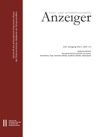 Geistes-, sozial- und kulturwissenschaftlicher Anzeiger ‒ Zeitschrift der philosophisch-historischen Klasse der Österreichischen Akademie der Wissenschaften, 156. Jahrgang (2021), Heft 1 + 2